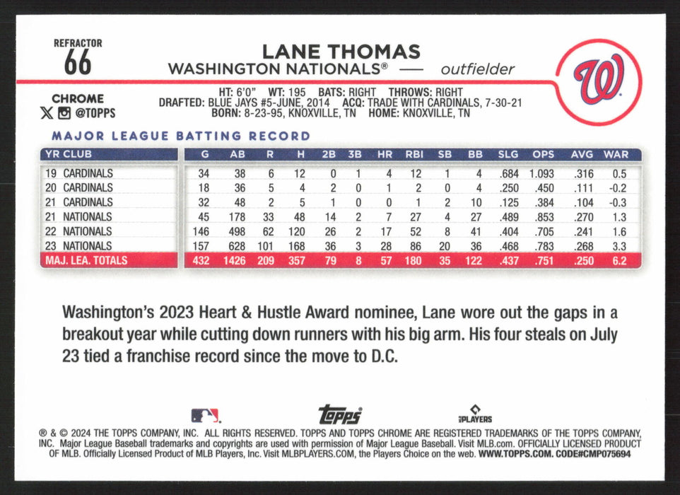 2024 Topps Chrome #66 Lane Thomas Refractor