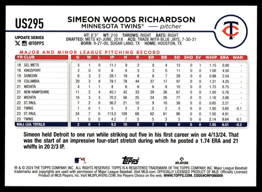 2024 Topps Update #US295 Simeon Woods Richardson Rainbow Foil