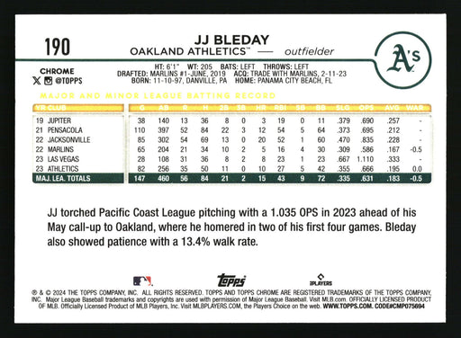 2024 Topps Chrome #190 JJ Bleday Sepia Refractor