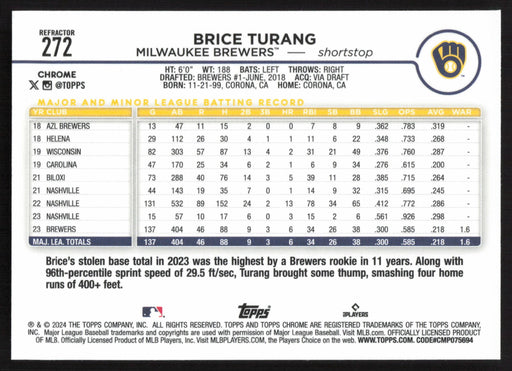 2024 Topps Chrome #272 Brice Turang Refractor