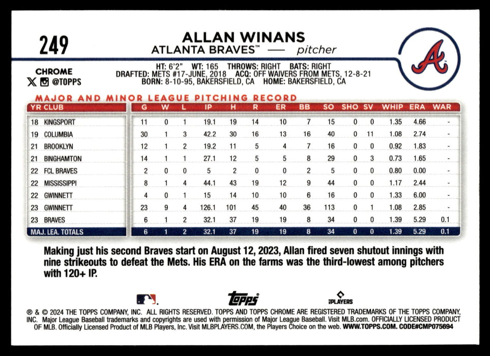 2024 Topps Chrome #249 Allan Winans X-Fractor