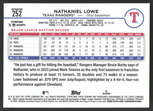 2024 Topps Chrome #252 Nathaniel Lowe Refractor