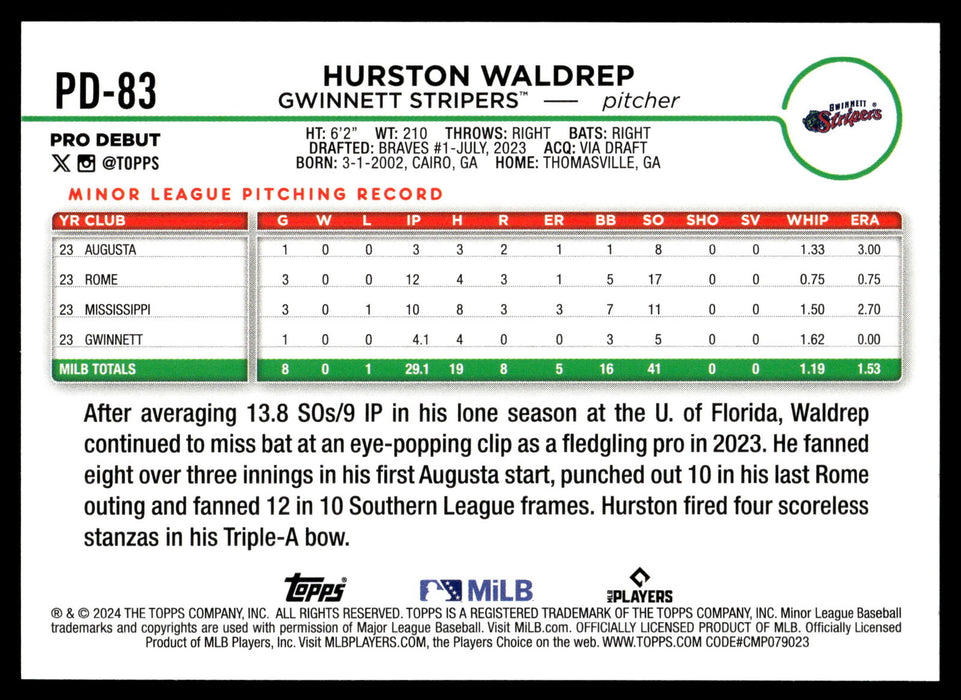 2024 Topps Pro Debut #PD-83 Hurston Waldrep