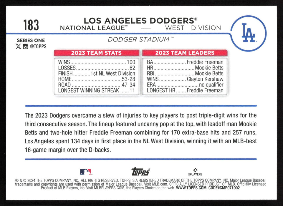 2024 Topps #183 Los Angeles Dodgers