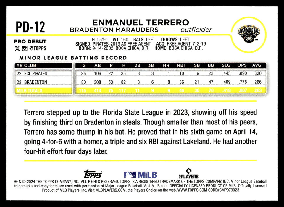 2024 Topps Pro Debut #PD-12 Enmanuel Terrero