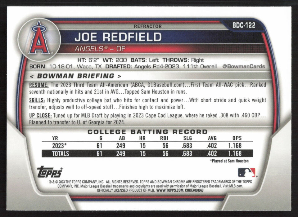 2023 Bowman Draft #BDC-122 Joe Redfield Chrome Refractor