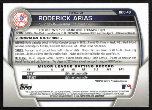 2023 Bowman Draft #BDC-49 Roderick Arias Chrome Refractor