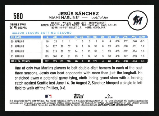 2024 Topps #580 Jesús Sánchez Aqua