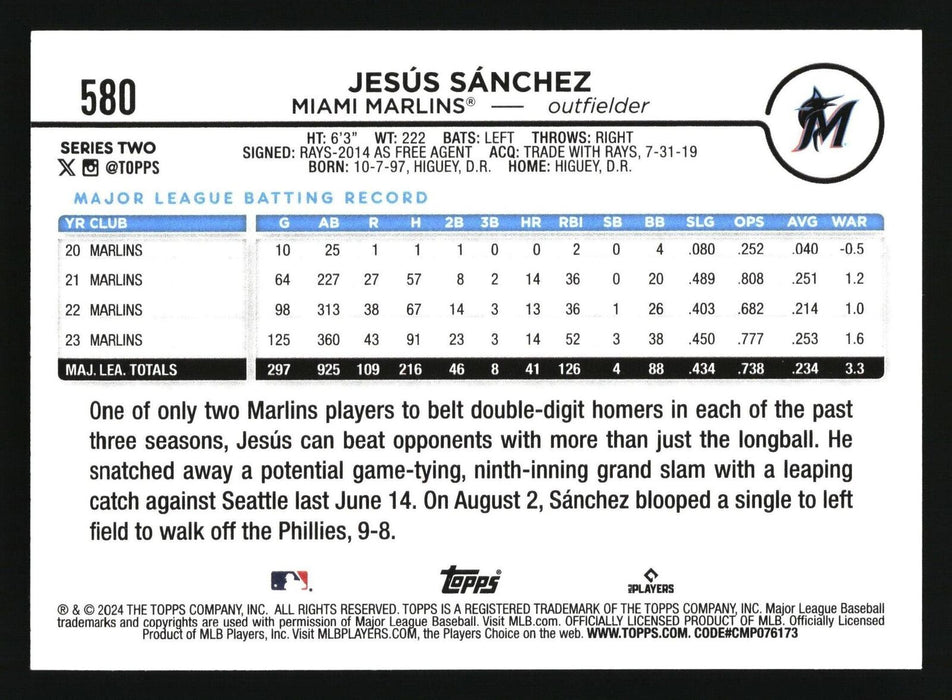 2024 Topps #580 Jesús Sánchez Aqua