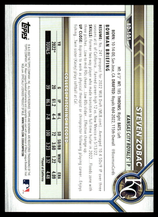 2022 Bowman Draft #BD-101 Steven Zobac