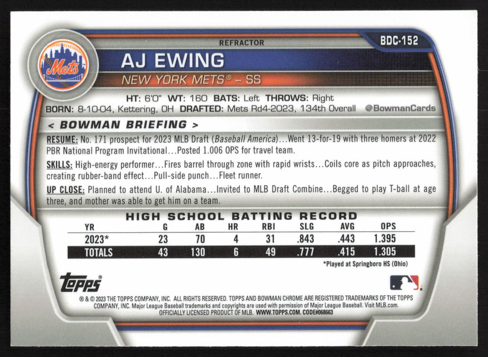 2023 Bowman Draft #BDC-152 AJ Ewing Chrome Refractor