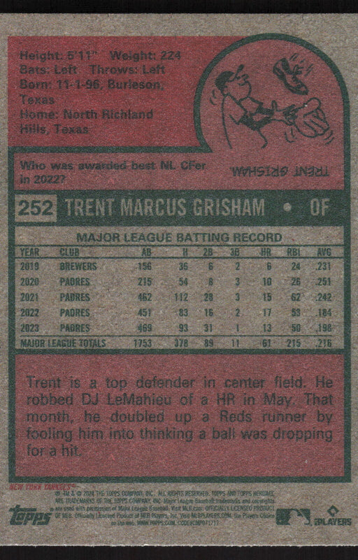 2024 Topps Heritage #252 Trent Grisham Base