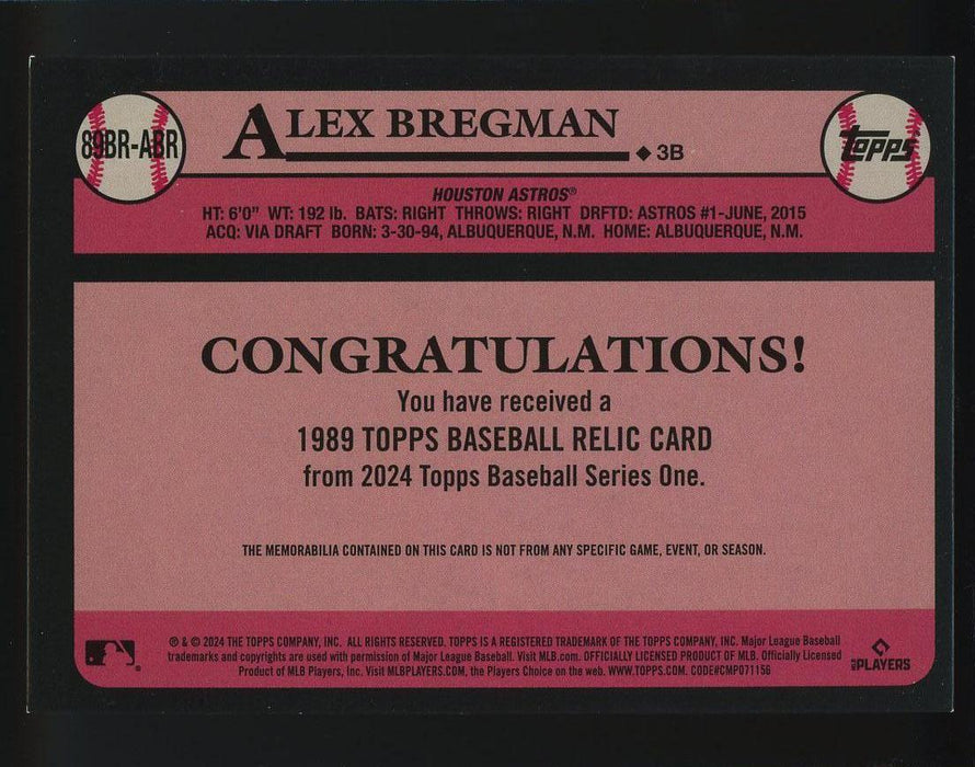 2024 Topps #89BR-ABR Alex Bregman 1989 Topps Baseball 35th Anniversary Relics