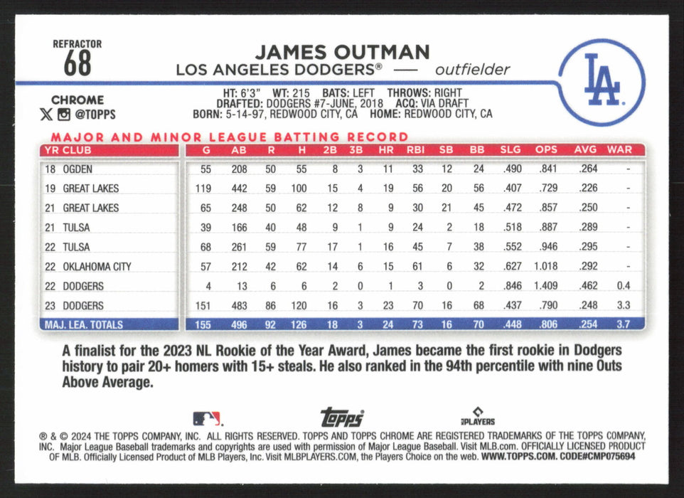 2024 Topps Chrome #68 James Outman Refractor