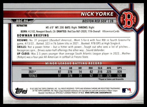 2022 Bowman Draft #BDC-94 Nick Yorke Chrome Refractor