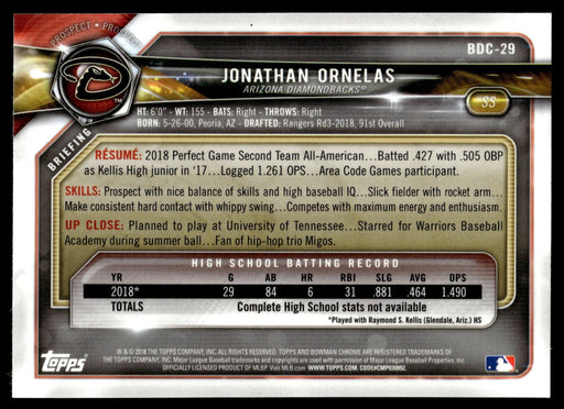 2018 Bowman Draft #BDC-29 Jonathan Ornelas Chrome