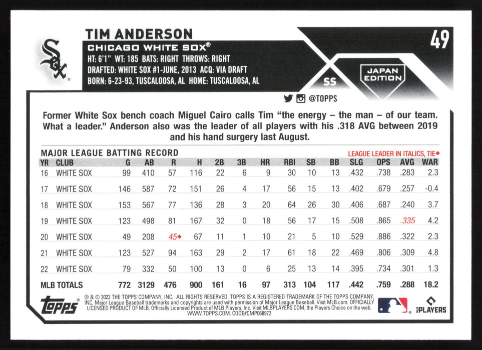 2023 Topps Japan Edition #49 Tim Anderson