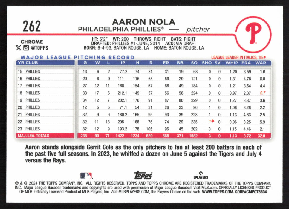 2024 Topps Chrome #262 Aaron Nola