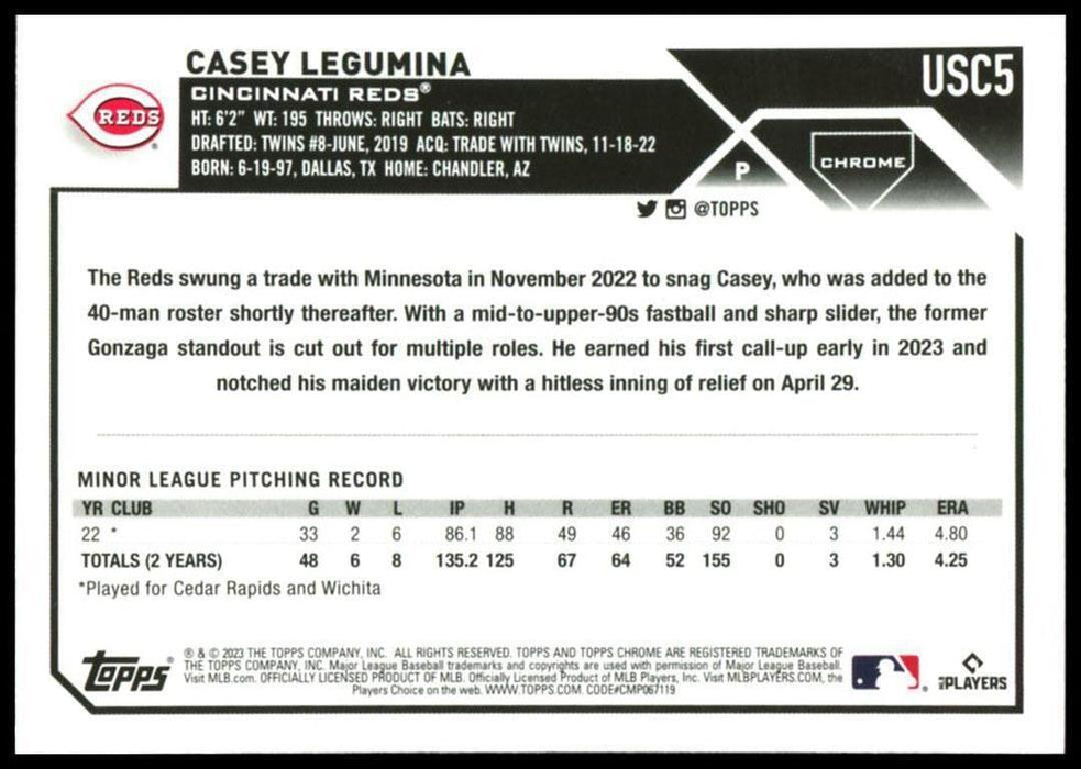 2023 Topps Chrome Update #USC5 Casey Legumina Pink Refractor