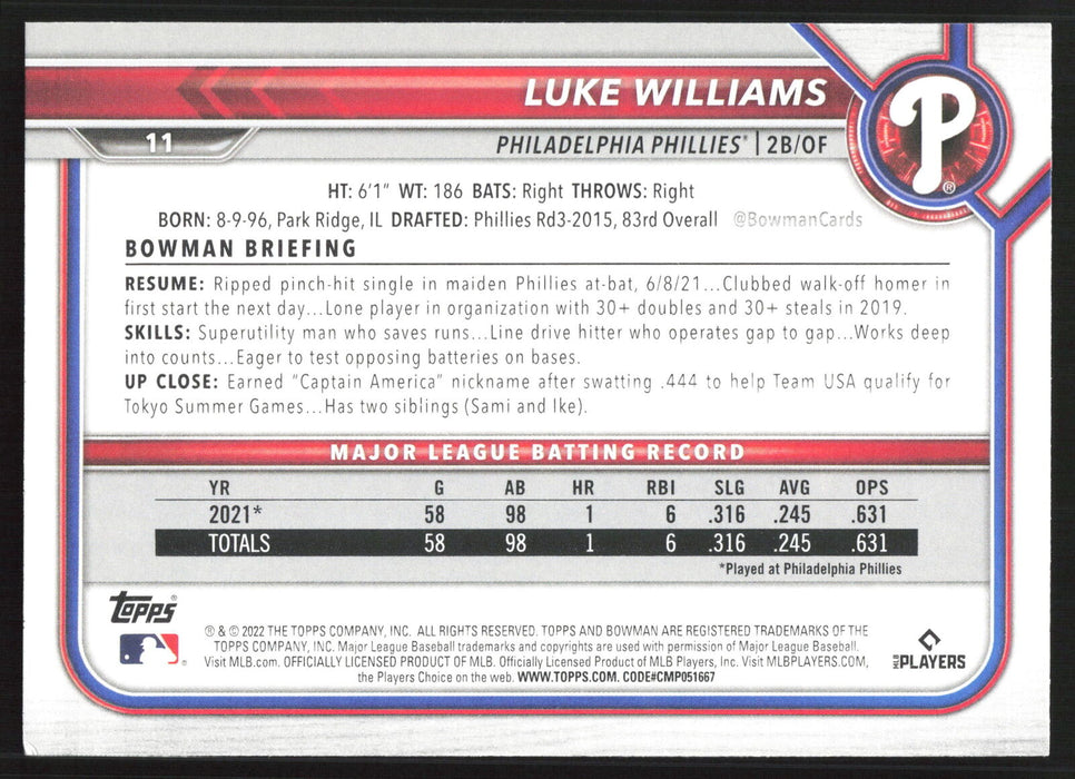 2022 Bowman #11 Luke Williams Base