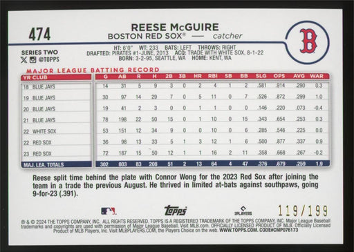 2024 Topps #474 Reese McGuire Red Crackle Foil #/199