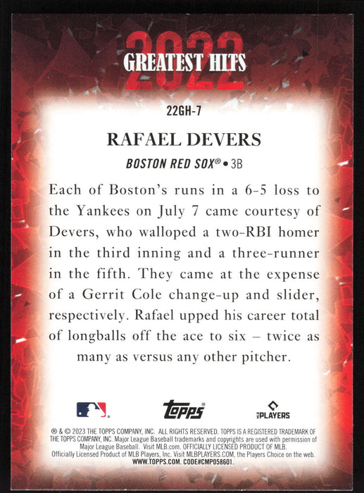 2023 Topps #22GH-7 Rafael Devers 2022 Greatest Hits