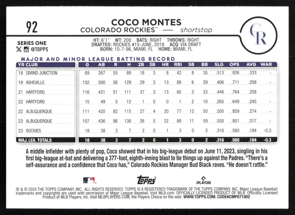 2024 Topps #92 Coco Montes