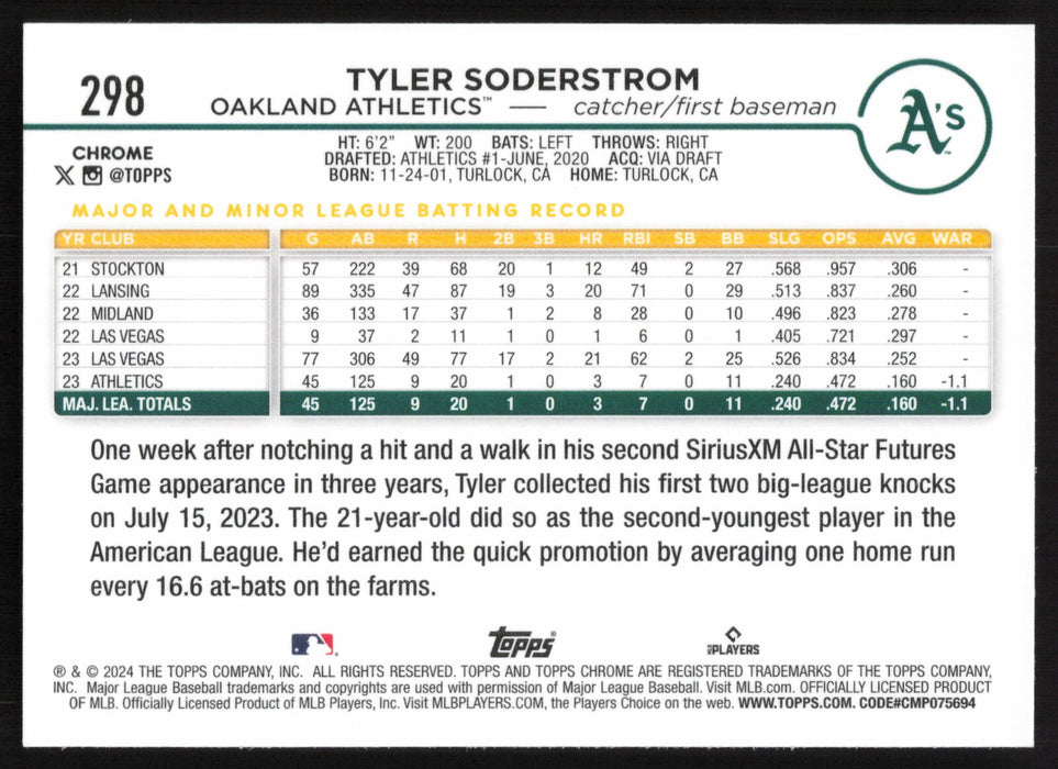 2024 Topps Chrome #298 Tyler Soderstrom