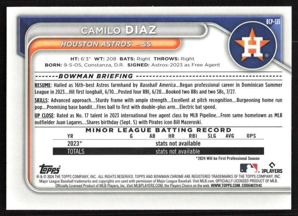 2024 Bowman #BCP-135 Camilo Diaz