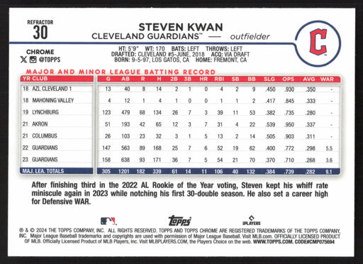 2024 Topps Chrome #30 Steven Kwan Refractor