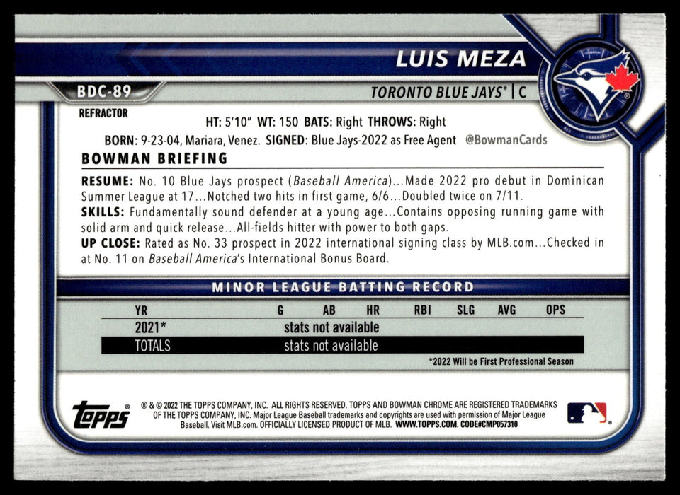 2022 Bowman Draft #BDC-89 Luis Meza Chrome Refractor