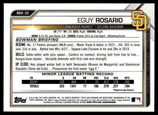 2021 Bowman Draft #BDC-33 Eguy Rosario Chrome Black & White RayWave