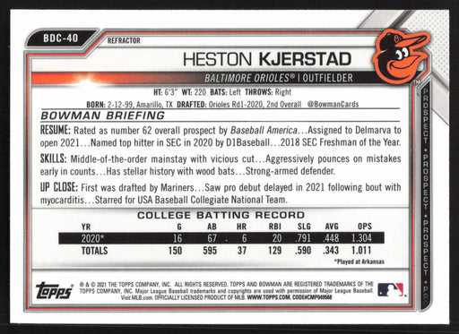 2021 Bowman Draft #BDC-40 Heston Kjerstad Chrome Refractor