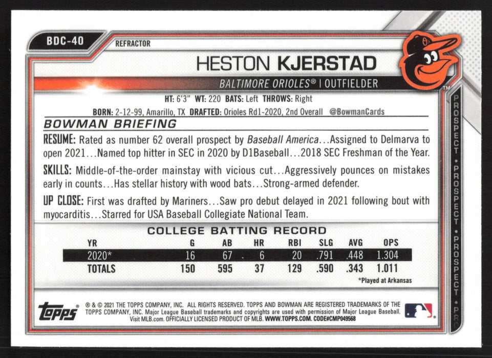 2021 Bowman Draft #BDC-40 Heston Kjerstad Chrome Refractor