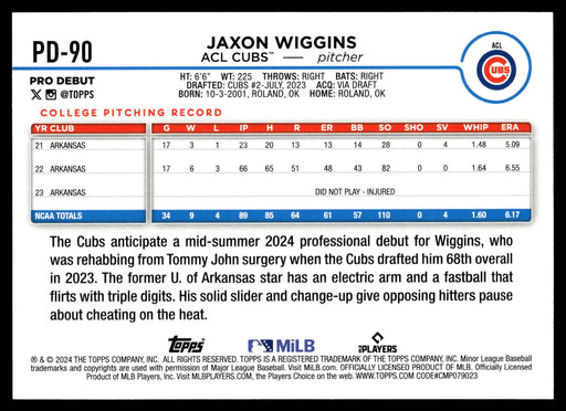 2024 Topps Pro Debut #PD-90 Jaxon Wiggins