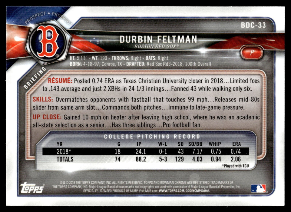 2018 Bowman Draft #BDC-33 Durbin Feltman Chrome