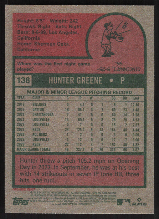 2024 Topps Heritage #138 Hunter Greene Base