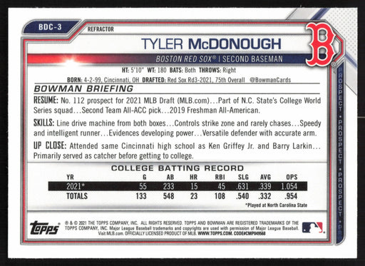 2021 Bowman Draft #BDC-3 Tyler McDonough Chrome Refractor