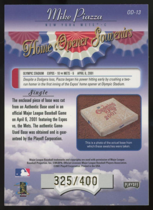 2001 Playoff Absolute Memorabilia #OD-13 Mike Piazza Home Opener Souvenirs