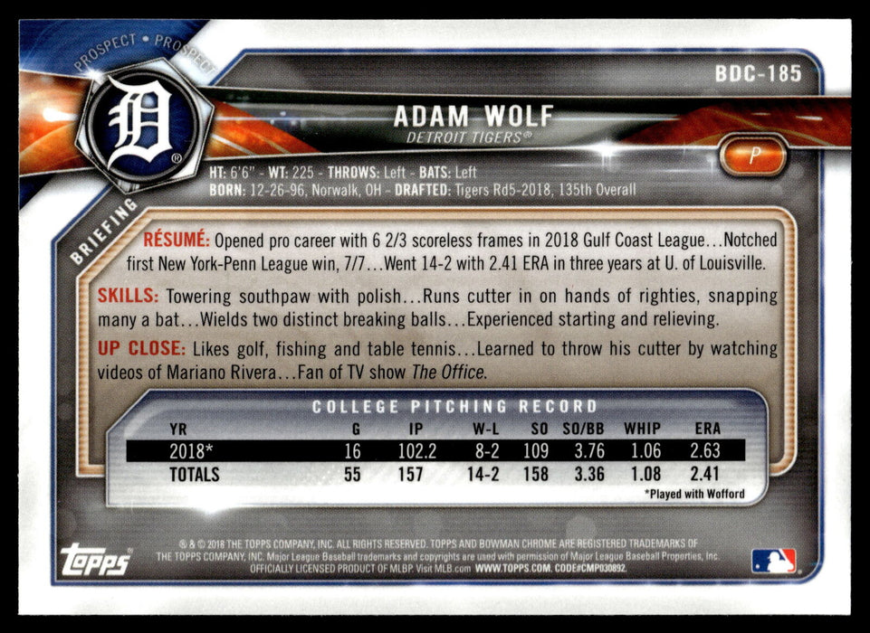 2018 Bowman Draft #BDC-185 Adam Wolf Chrome