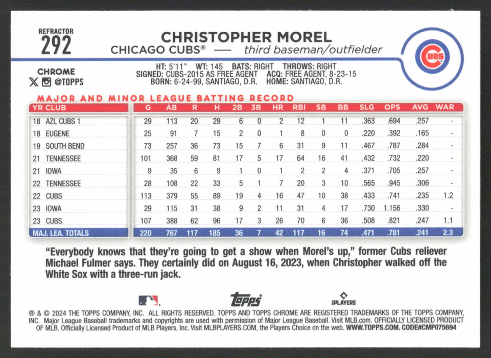 2024 Topps Chrome #292 Christopher Morel Refractor