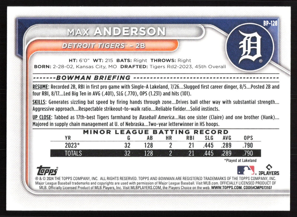 2024 Bowman #BP-128 Max Anderson Base