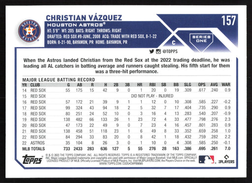 2023 Topps #157 Christian Vazquez Rainbow Foil