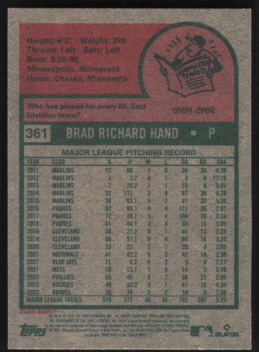 2024 Topps Heritage #361 Brad Hand Base