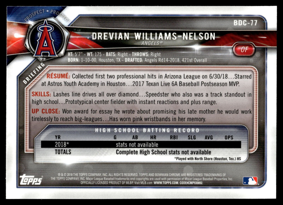 2018 Bowman Draft #BDC-77 Drevian Williams-Nelson