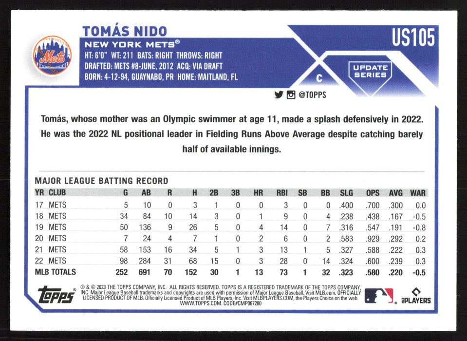 2023 Topps Update #US105 Tomás Nido Gold Foil