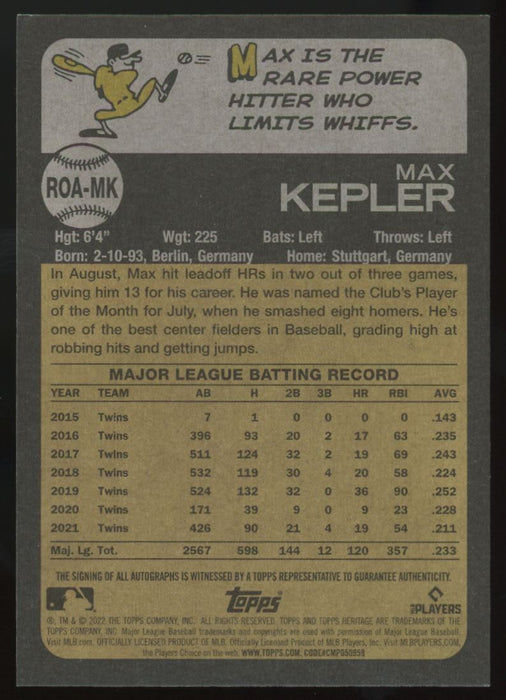 2022 Topps Heritage #ROA-MK Max Kepler Real One Autographs High Number