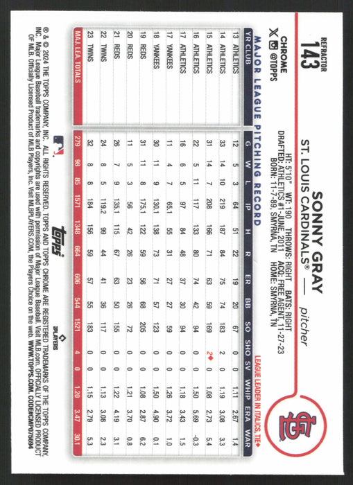 2024 Topps Chrome #143 Sonny Gray Refractor