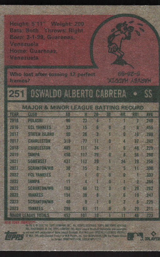 2024 Topps Heritage #251 Oswaldo Cabrera Base