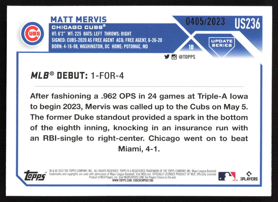 2023 Topps Update #US236 Matt Mervis Gold #/2023